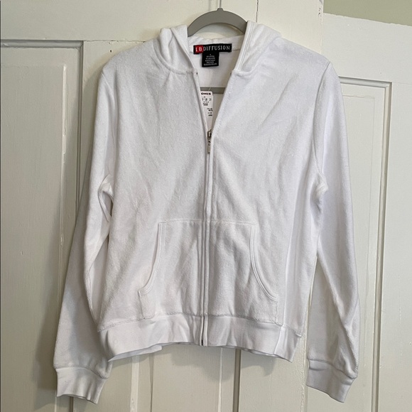 I.B. Diffusion Tops - NWT Women's White Terry-Cloth Full-Zip Hoodie Size L